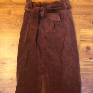 Rust colored, velvet, paper bag skirt.